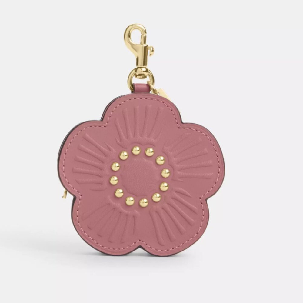 NWT Coach Tea Rose Pouch Bag Charm Wallet Gold/Peony Pink Smooth Leather CDB15